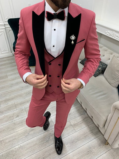 Eden Pink Slim Fit Velvet Peak Lapel Tuxedo for Men