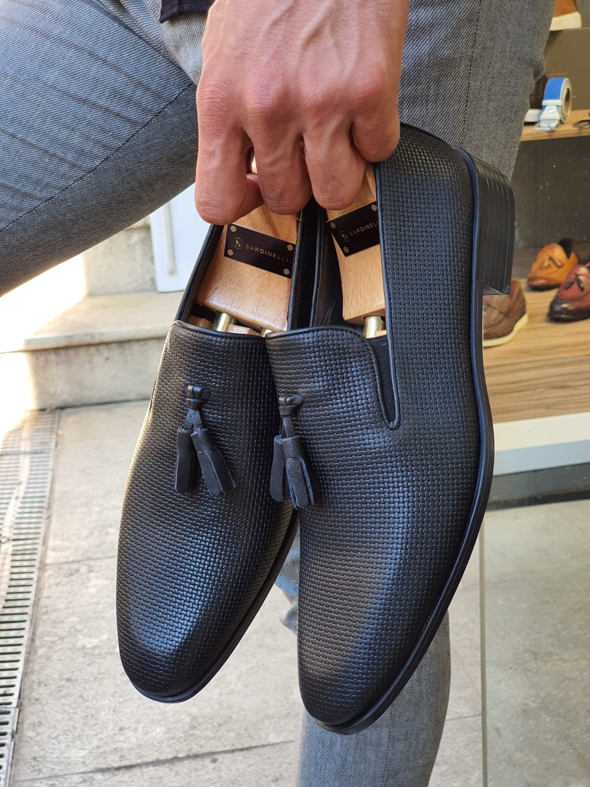 Fort Worth Black Patterned Tassel Loafer - Elegant Leather Shoes for Every Occasion