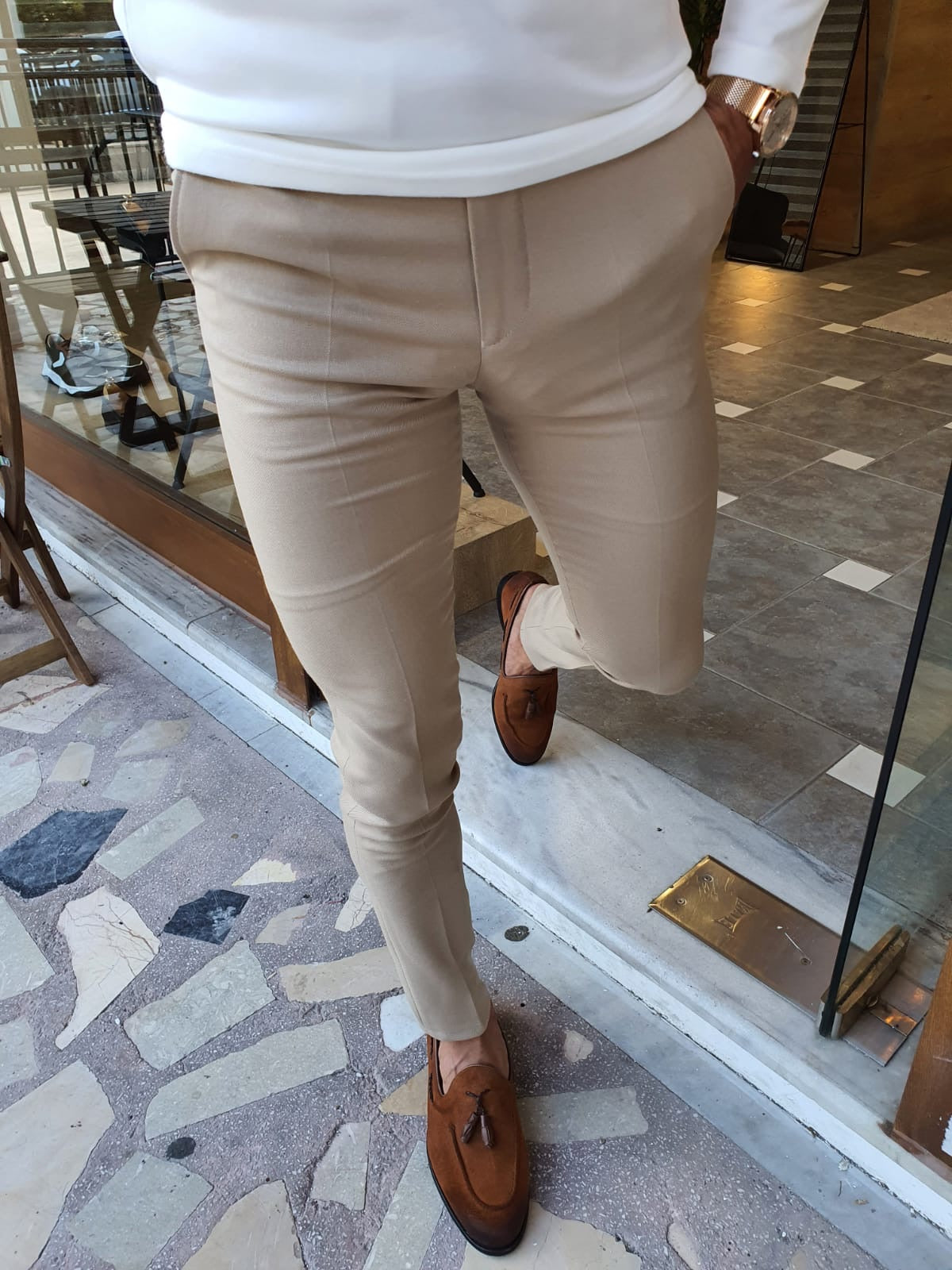 Stefano Beige Slim Fit Pants: Versatile Elegance for Every Occasion