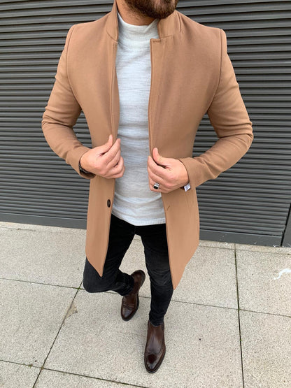 Kenzie Brown Slim Fit Wool Long Coat