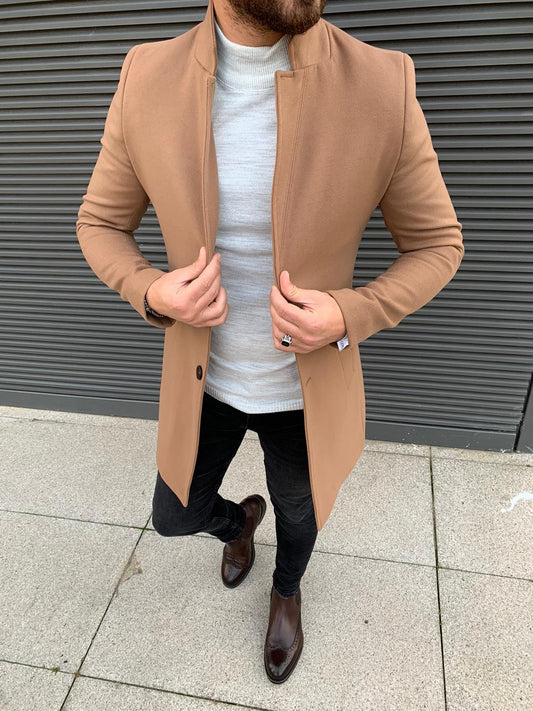 Kenzie Brown Slim Fit Wool Long Coat