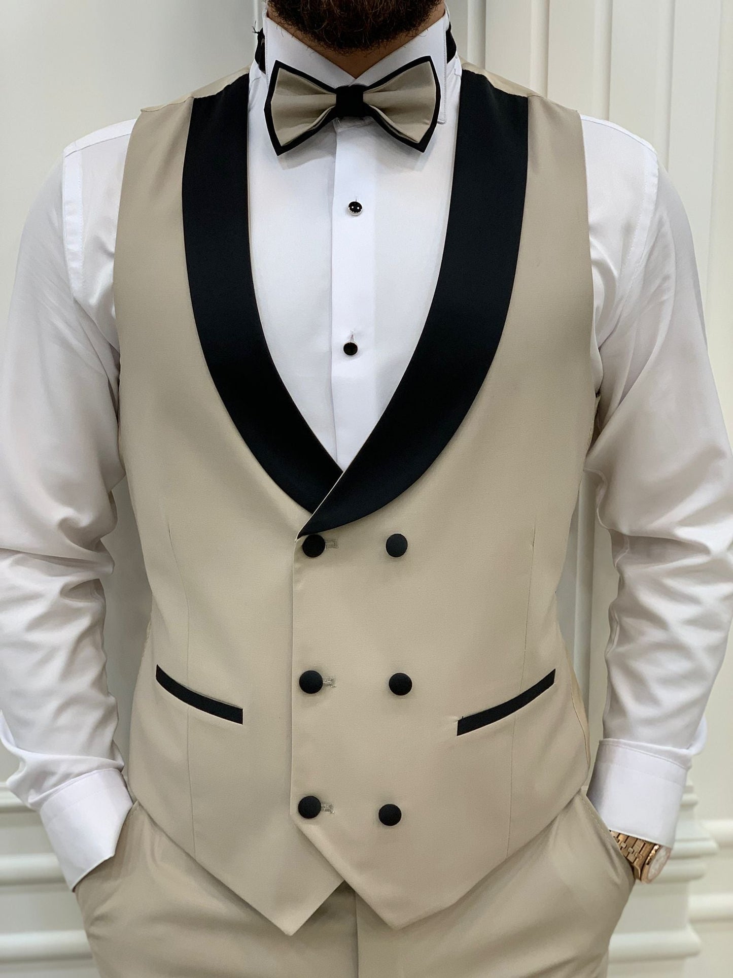 Perris Beige Slim Fit Tuxedo - Elevate Your Formal Style