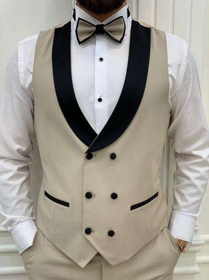 Perris Beige Slim Fit Tuxedo - Elevate Your Formal Style