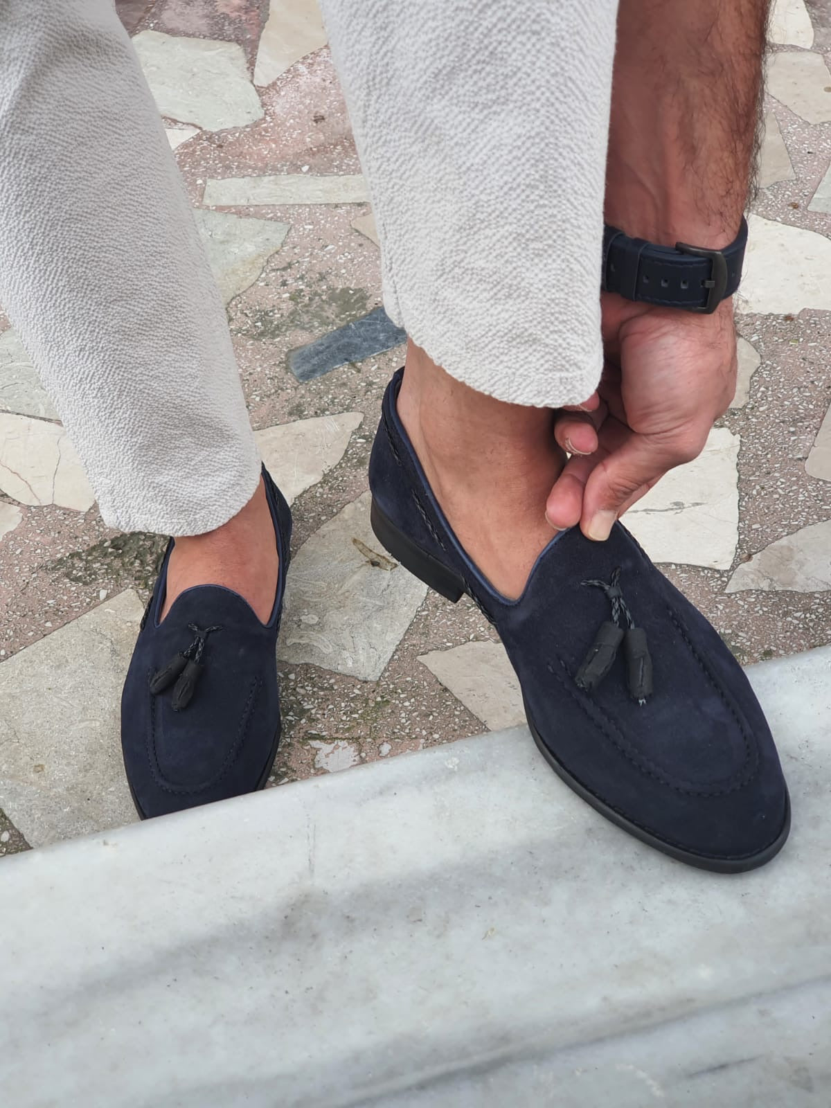 Bristol Navy Blue Suede Tassel Loafers