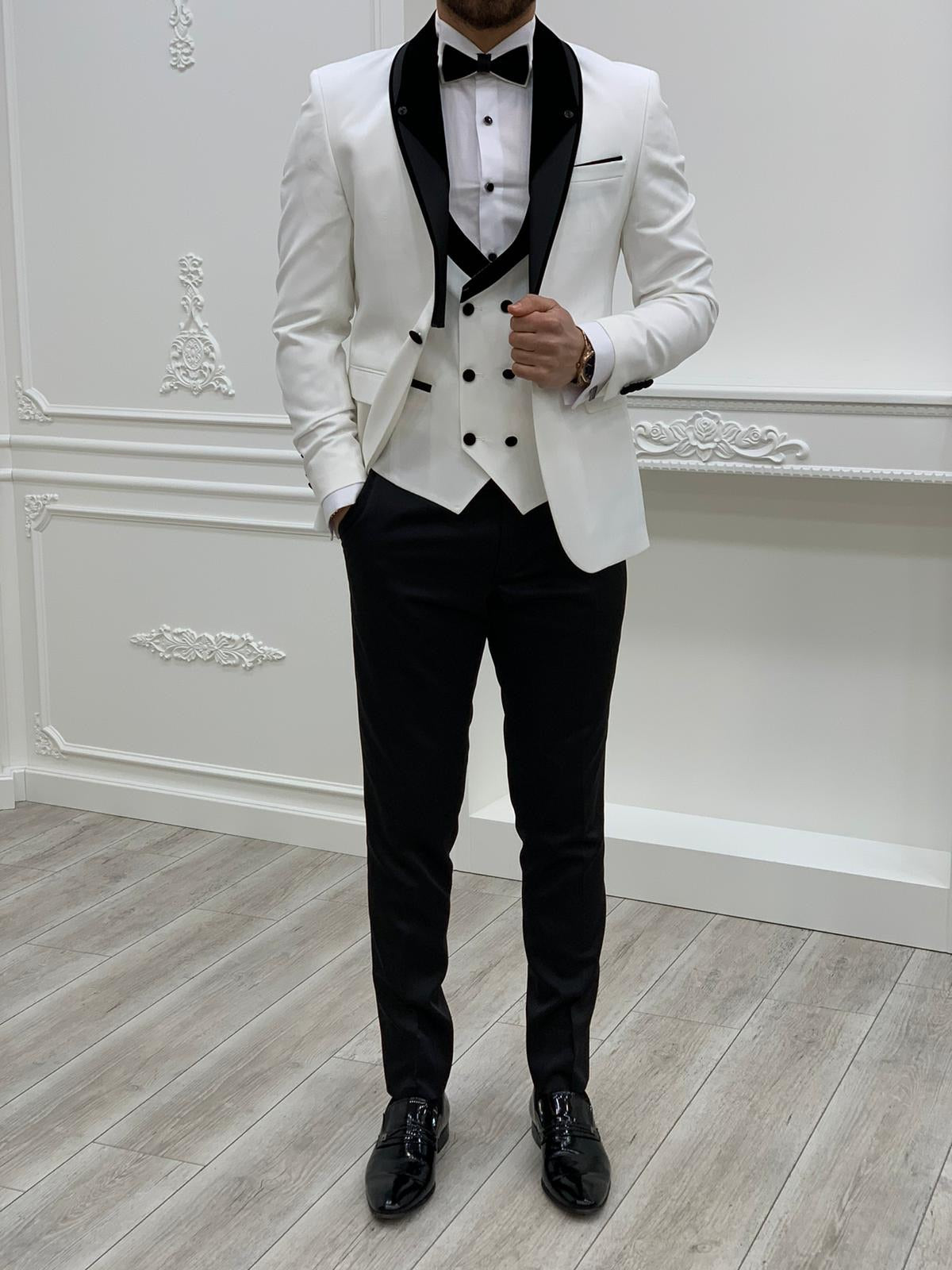 Austin White Slim Fit Shawl Lapel Tuxedo - Elevate Your Formal Look