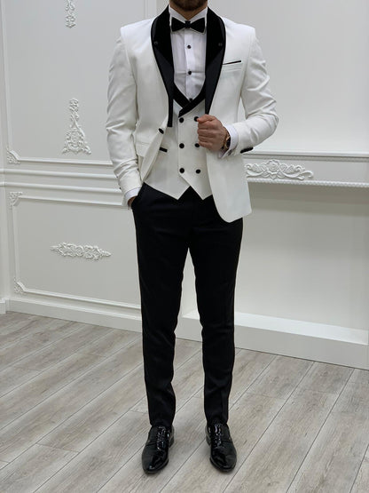 Austin White Slim Fit Shawl Lapel Tuxedo - Elevate Your Formal Look