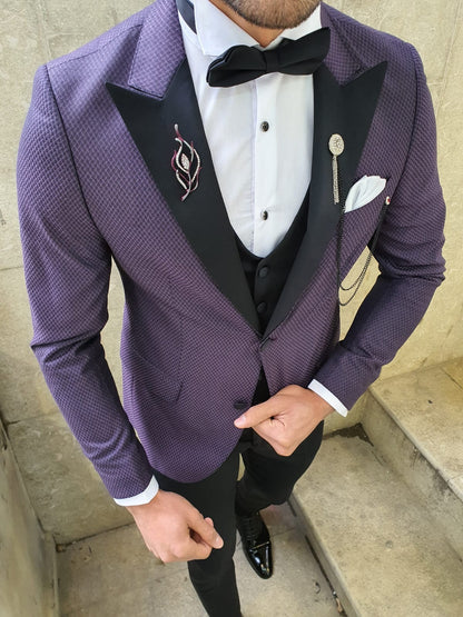 VillaNova Purple Slim Fit Patterned Tuxedo