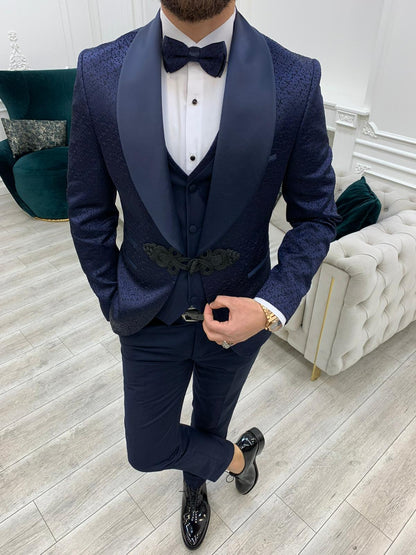 Lopez Navy Blue Slim Fit Tuxedo