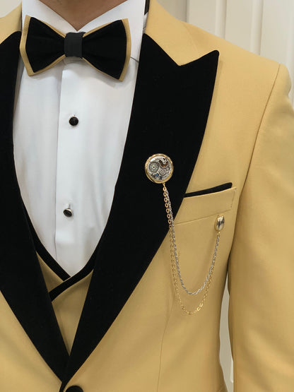 Eden Yellow Slim Fit Velvet Peak Lapel Tuxedo