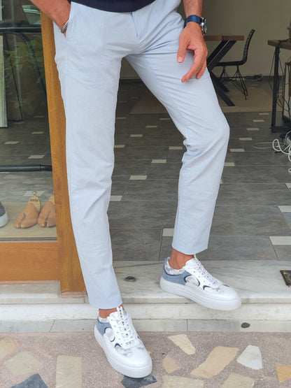 Berton Blue Slim Fit Cotton Pants