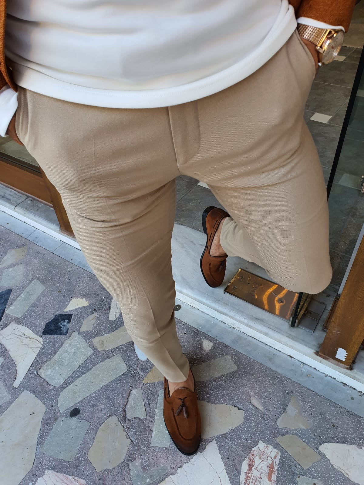 Stefano Beige Slim Fit Pants: Versatile Elegance for Every Occasion