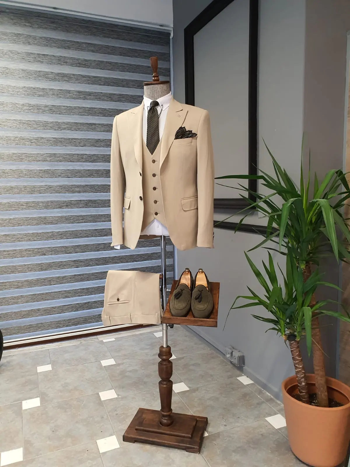 Bristol Beige Slim Fit Cotton Suit - Versatile Elegance for Every Occasion brabion