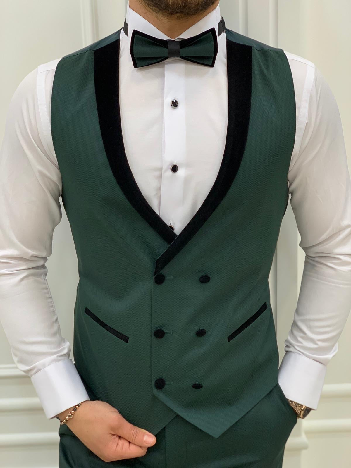 Royal Green Slim Fit Velvet Peak Lapel Tuxedo