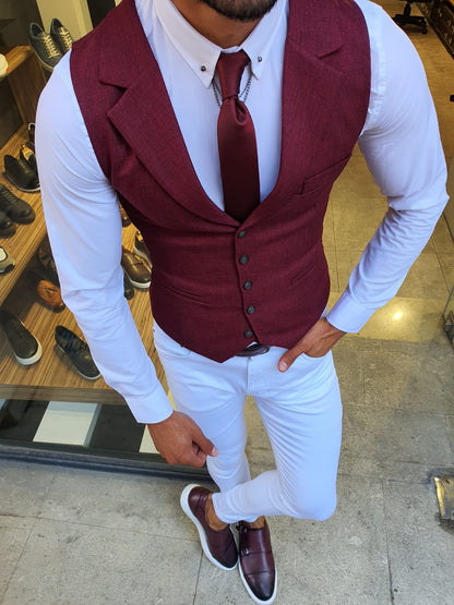 Bellingham Burgundy Slim Fit Vest: Elegance Redefined