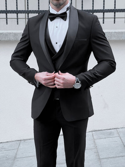 Enzo Black Shawl Lapel Slim Fit Tuxedo for Men