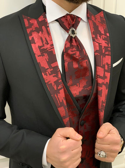 Paris Burgundy Black Slim Fit Peak Lapel Wedding Suit
