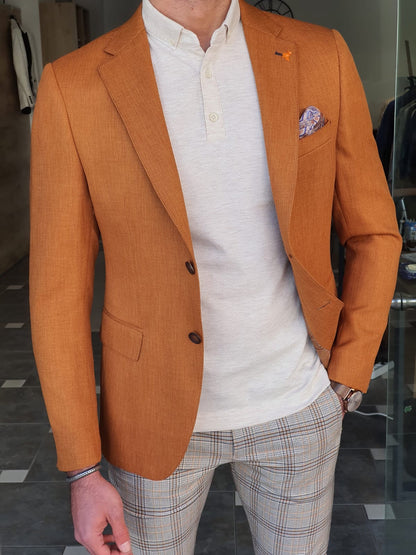 Montreal Brown Slim Fit Cotton Blazer