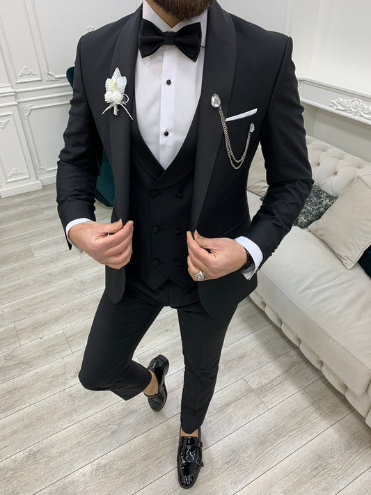 Avion Black Slim Fit Shawl Lapel Tuxedo: The Pinnacle of Formal Elegance