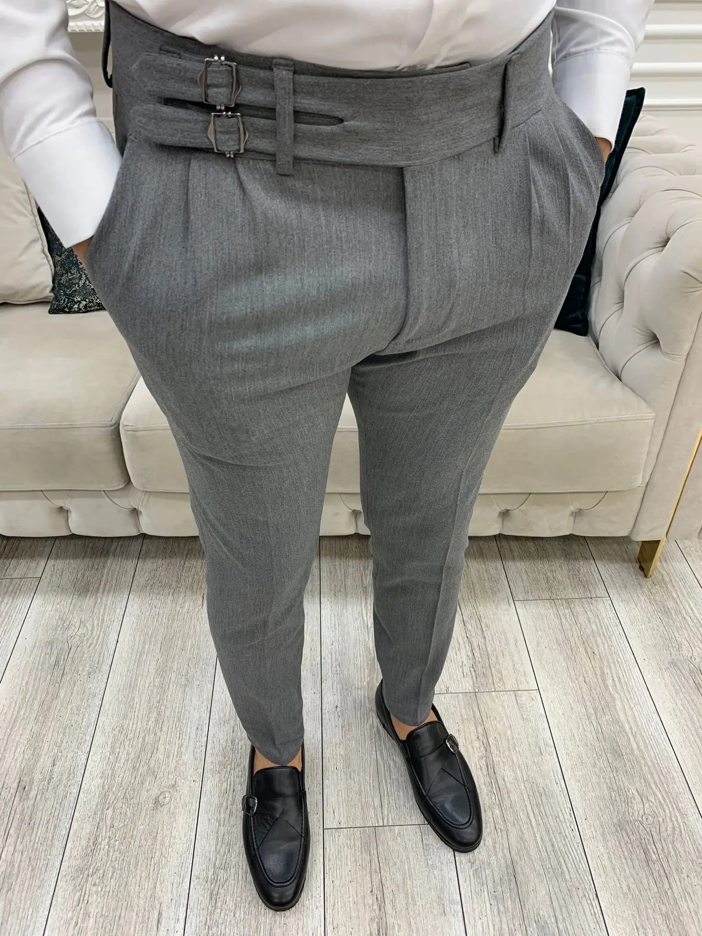 Grey Buckled Canvas Trousers for Every Occasion - BRABION