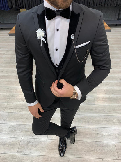 Keene Black Velvet Peak Lapel Tuxedo - The Pinnacle of Formal Elegance