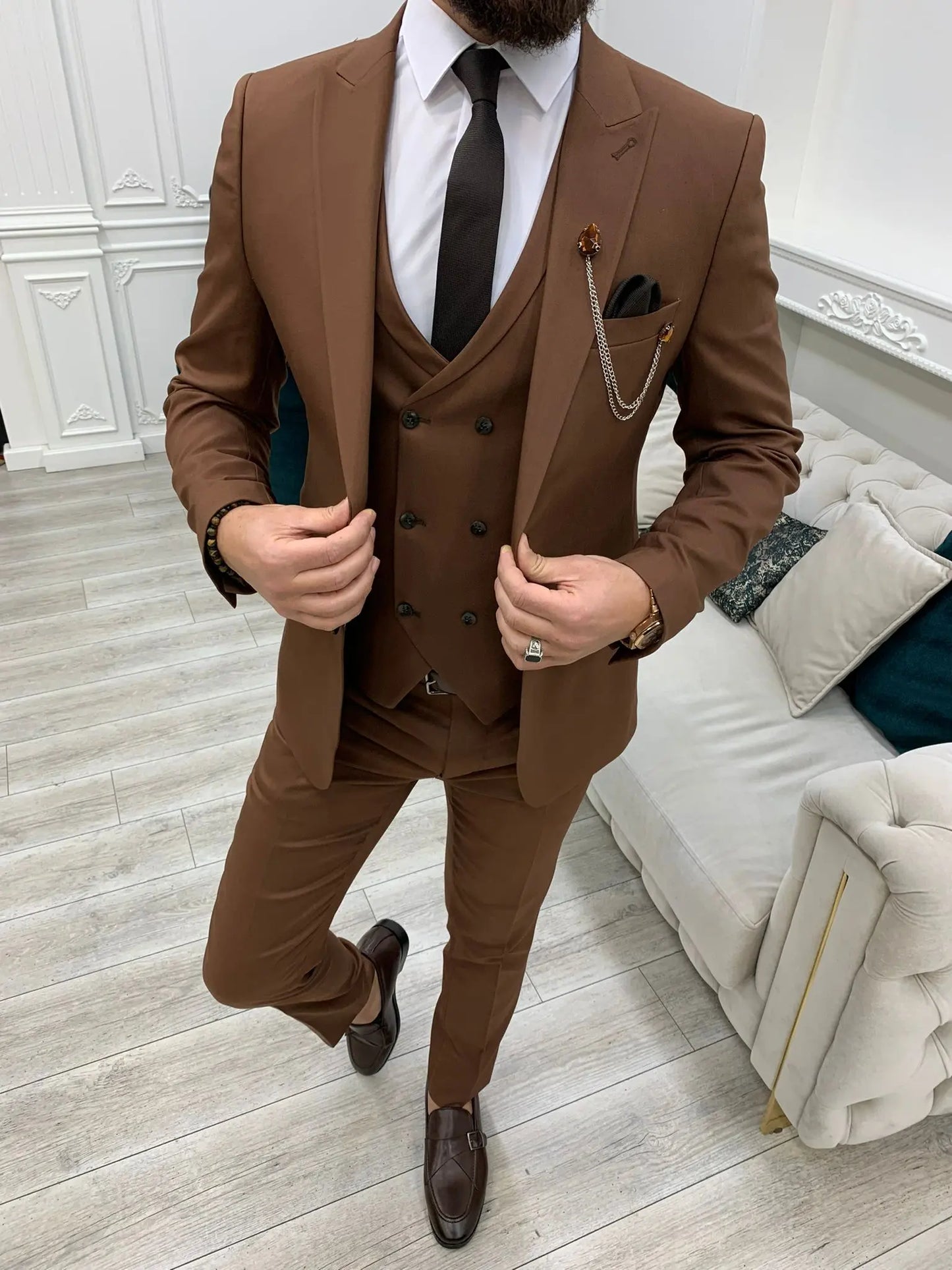 Stefano Tile Slim Fit Suit - Elegant Three-Piece Ensemble brabion