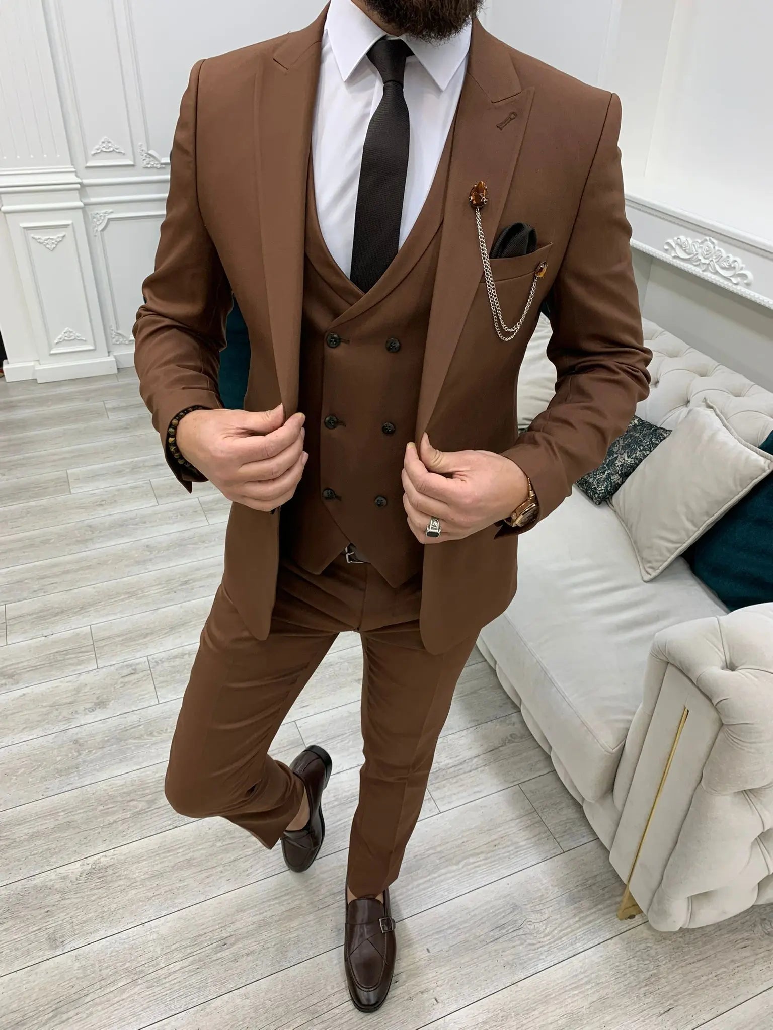 Stefano Tile Slim Fit Suit - Elegant Three-Piece Ensemble brabion