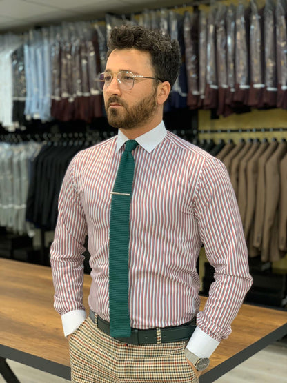 Jake Claret Red Striped Slim Fit Shirt