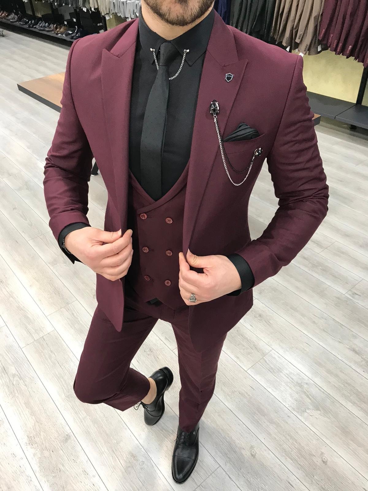 Louis Slim Fit Burgundy Crystal Suit