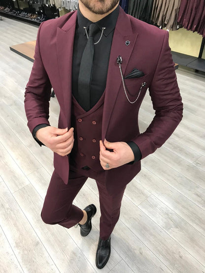 Louis Slim Fit Burgundy Crystal Suit