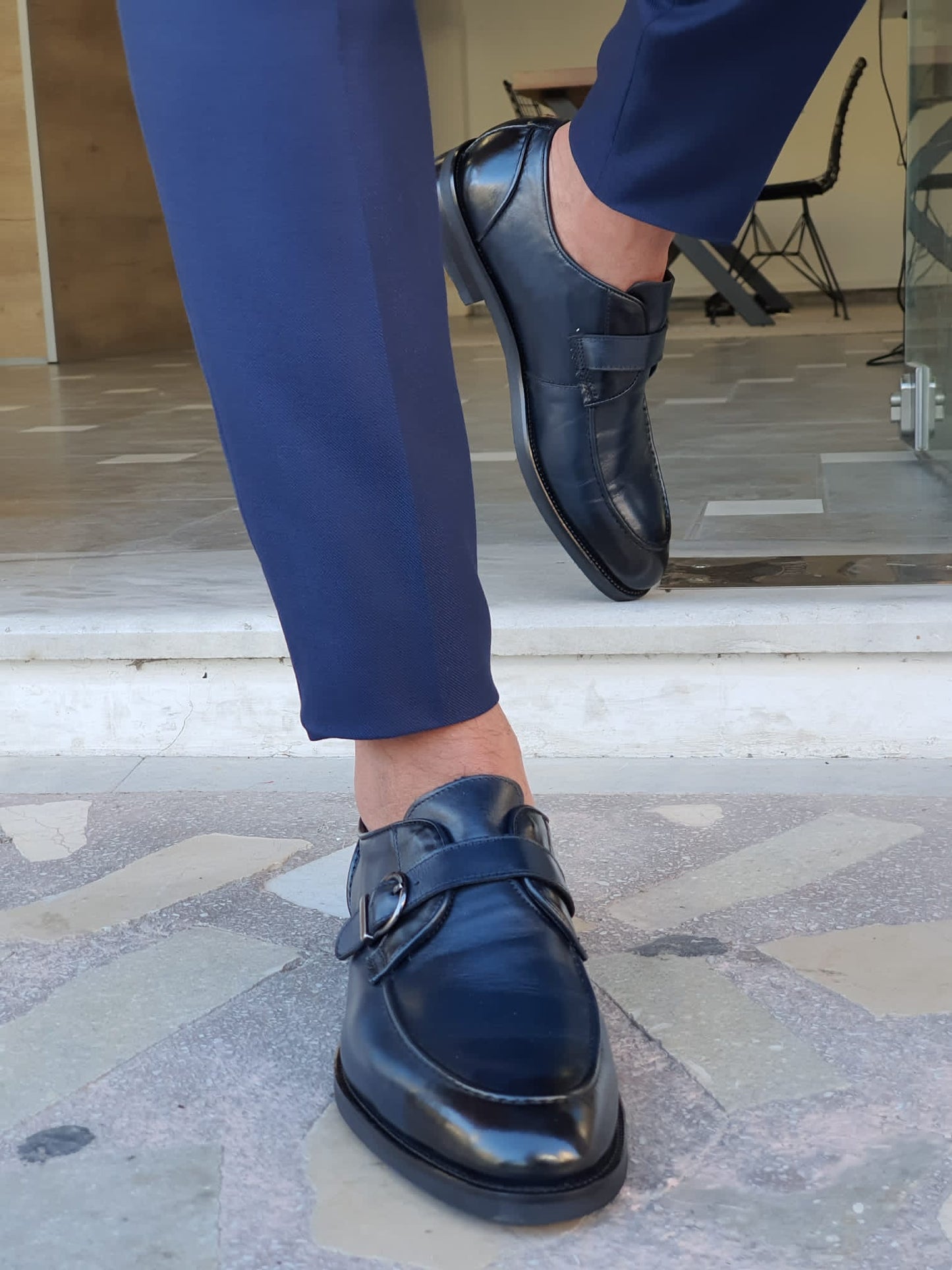 Stefano Navy Blue Buckle Loafers: Elegance Redefined
