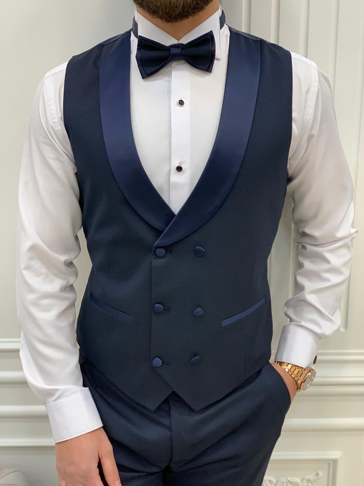 Avion Navy Blue Slim Fit Shawl Lapel Tuxedo
