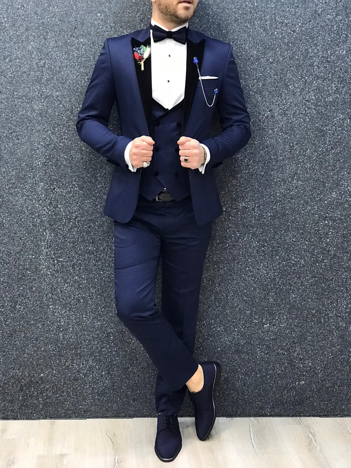 Ventura Blue Slim Fit Velvet Peak Lapel Tuxedo