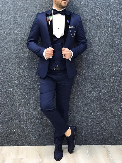 Ventura Blue Slim Fit Velvet Peak Lapel Tuxedo