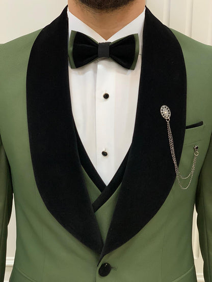 Eden Light Green Slim Fit Velvet Shawl Lapel Tuxedo