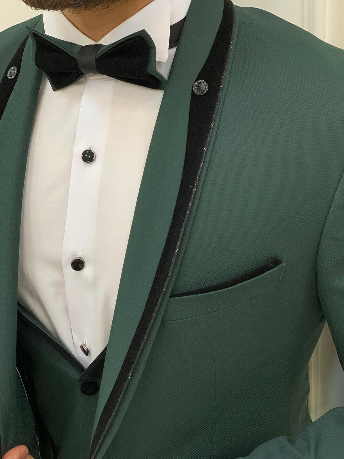 Infinite Green Slim Fit Velvet Peak Lapel Tuxedo