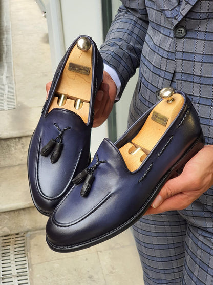 Fort Worth Navy Blue Tassel Loafer - Sophisticated Leather Footwear