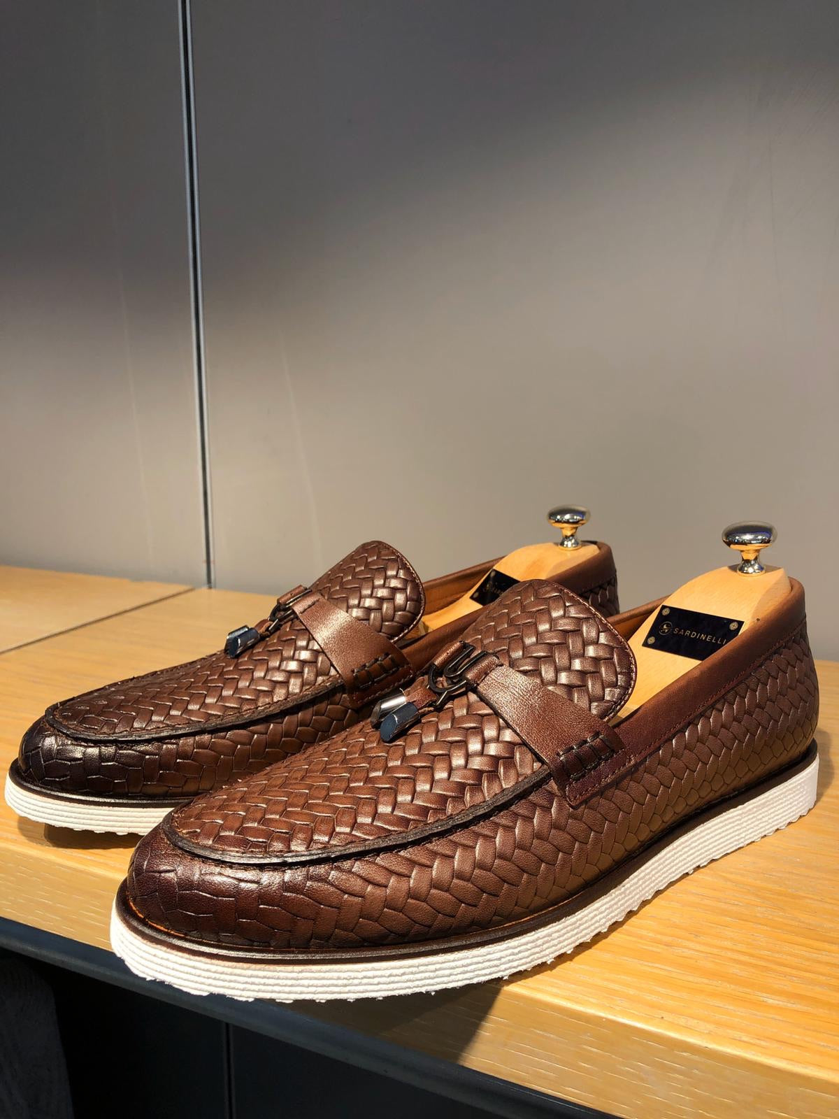 Odessa Brown Woven Leather Tassel Loafer