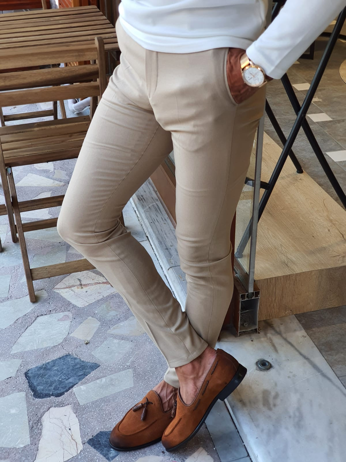Stefano Beige Slim Fit Pants: Versatile Elegance for Every Occasion