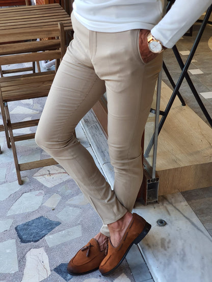 Stefano Beige Slim Fit Pants: Versatile Elegance for Every Occasion