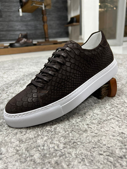 Lenzi Special Edition Suede Print Leather Brown Sneakers