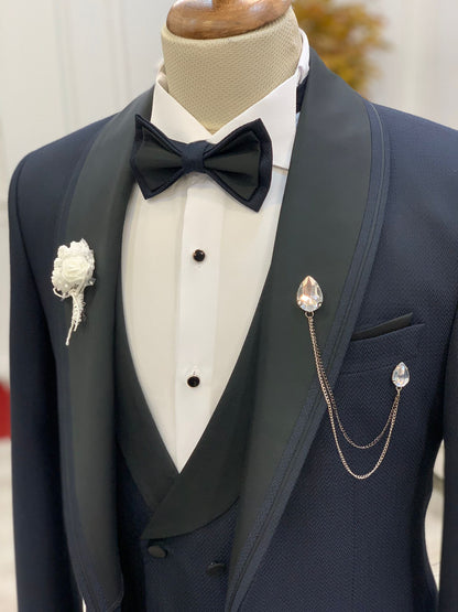 Caesar Navy Blue Slim Fit Shawl Lapel Tuxedo