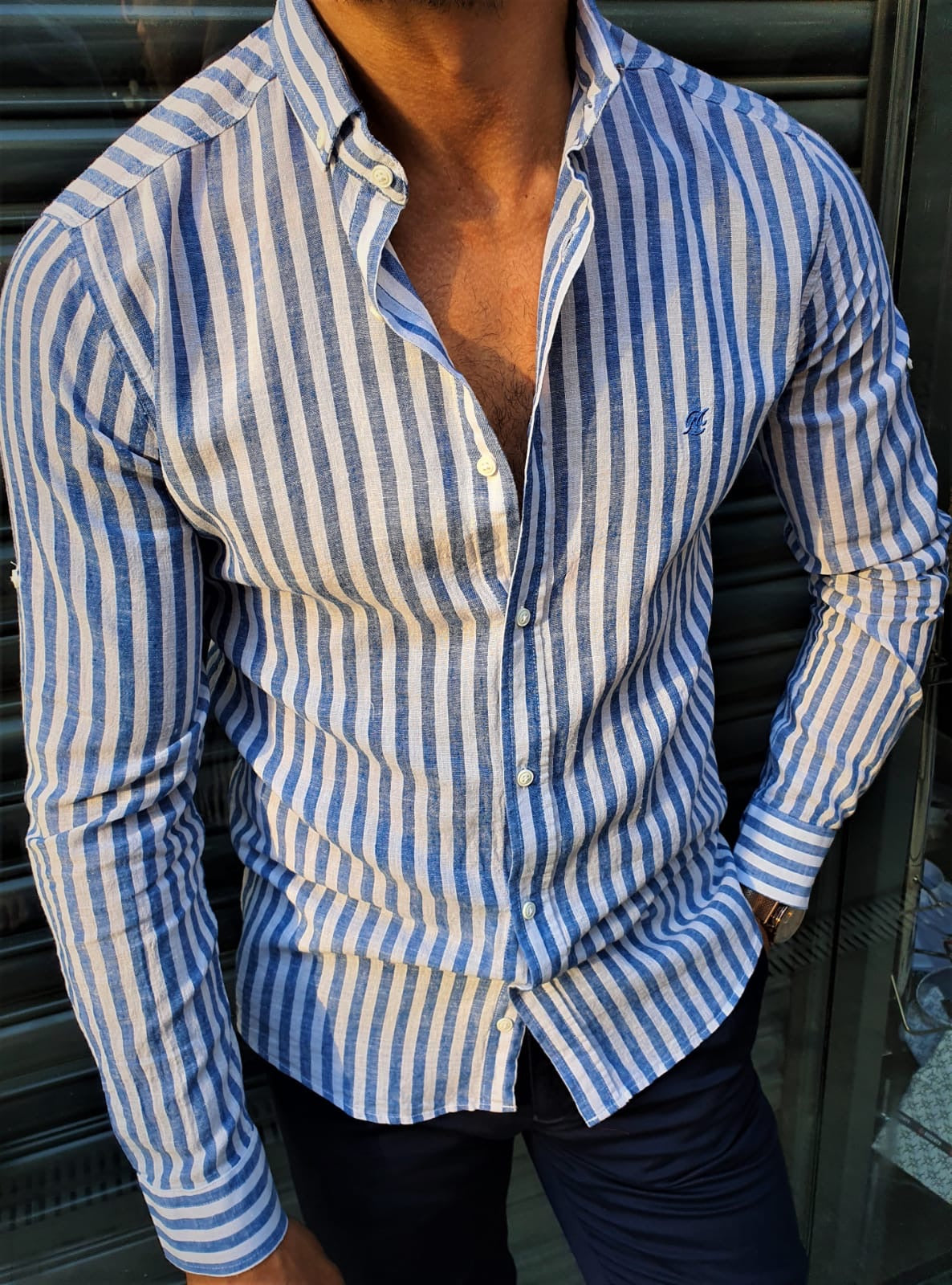 Brabion Stefano Blue Striped Slim-Fit Shirt