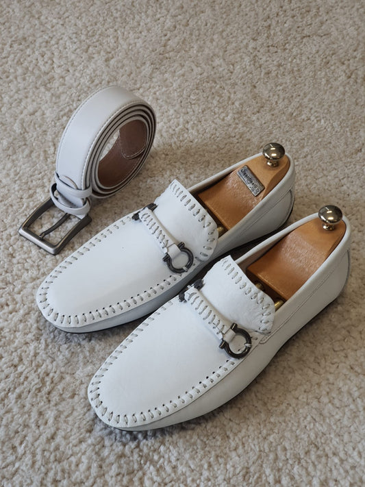 Antonio White Slip On Bit Loafers - Sophisticated Leather Comfort