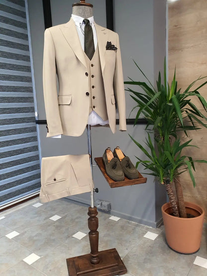 Bristol Beige Slim Fit Cotton Suit - Versatile Elegance for Every Occasion brabion