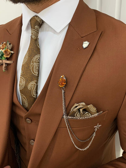 Lance Brown Slim Fit Three-Piece Suit