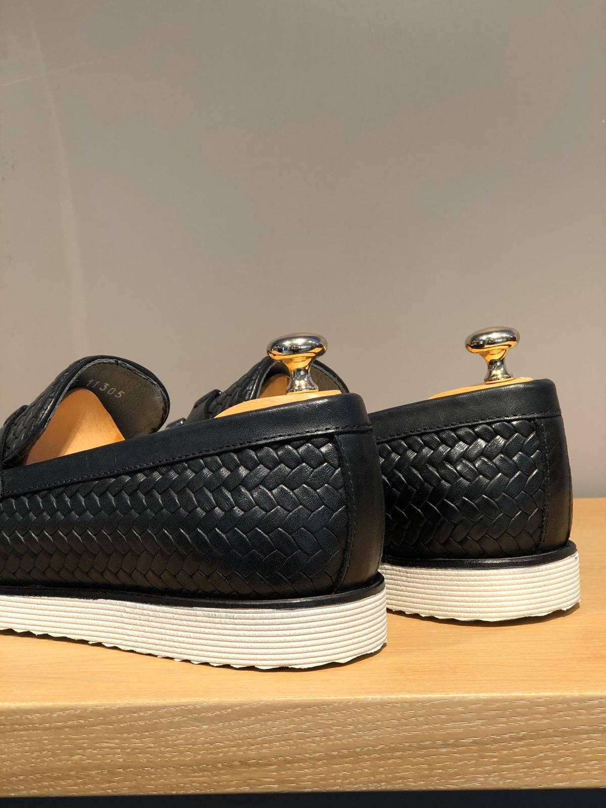 Odessa Black Woven Leather Tassel Loafer