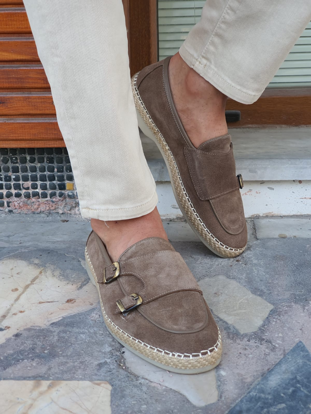 Cole Beige Suede Double Monk Strap Loafers - Elevate Your Style