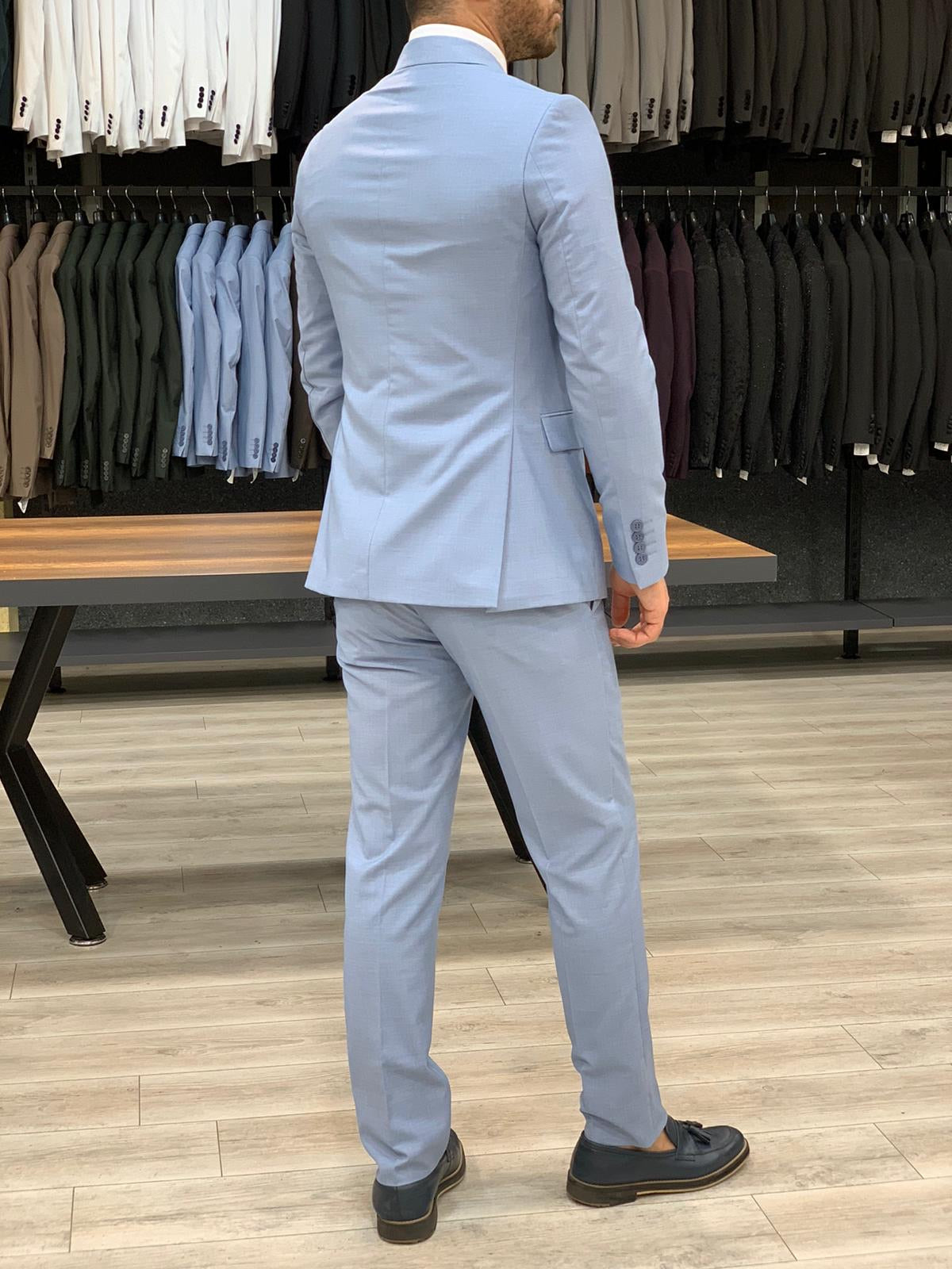 Eros Sky Blue Slim Fit Wool Suit for Every Occasion