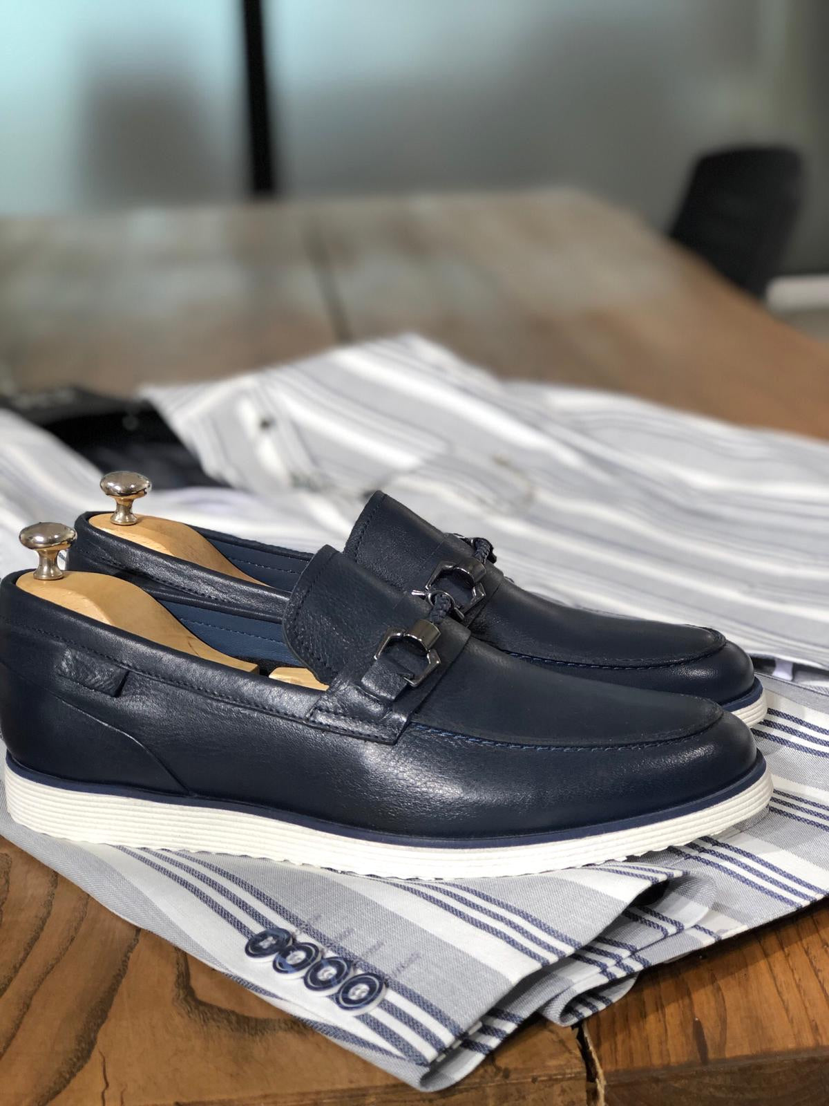 Heritage Buckle Detail Navy Loafer