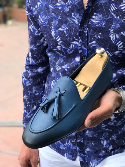 Blake Blue Comfy Leather Loafers